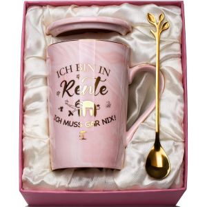 Eryi-Cadeau De Départ À La Retraite - Cadeau Pour Femme - Tasse En Céramique - Motif Marbre Rose - 400 Ml - Avec Impression Dorée - Couvercle Cuillère - Carte De V?ux - Boîte Cadeau - Neuf
