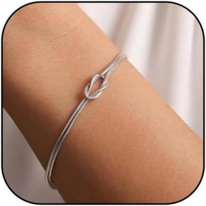 Kalsw-Bracelets En Argent,Bracelet N?ud D'amour En Acier Titane,Chaîne Serpent Délicate,Bracelet Infini,Réglable,Bijoux En Or,Cadeaux Pour Demoiselle D'honneur,Mariage - Neuf