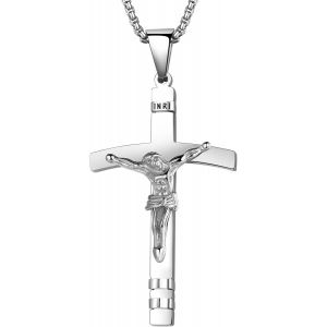 Kal-Collier Croix Chretienne Homme Pendentif Saint Benoit,Collier Croix Catholique,Crucifix J&eacute;sus Collier Avec Cha&icirc;ne R&eacute;glable,Cadeau Chretien Catholique Bijoux Religion - Neuf