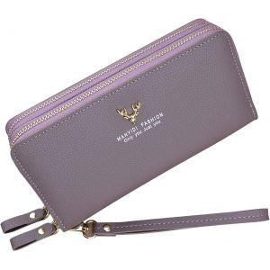 TIANYI-Portefeuille Femme Grande Capacite Portefeuille avec Double Fermeture &Eacute;clairent Grand Taille Portefeuille Porte-Cartes en Cuir PU Portefeuille avec Poche pour T&eacute;l&eacute;phone et Dragonne - Neuf