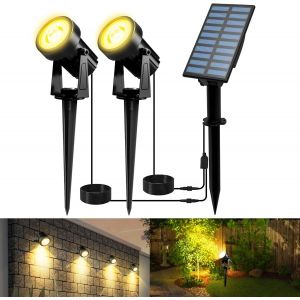 Spot Solaire Exterieur, Lumiere Solaire Exterieur Jardin Avec 2 Modes D&iquest;&Eacute;clairage Etanche Ip65 Projecteur Solaire Exterieur Pour Jardin Cour All&eacute;e 3000k - Neuf