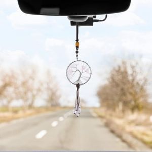 ERYI-Ornement À Suspendre Arbre De Vie Pour Rétroviseur De Voiture, Pendentif En Pierre De Cristal De Guérison Avec 7 Chakras, Accessoires D'Intérieur De Voiture (A) - Neuf