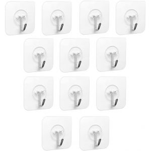 Crochet Adhésif-12 Pièces Crochets Adhesifs Transparent Auto Adhesif 5 kg (max),Pour Accroche Salle de Bain,Cuisine,Plafond,Accrocher,Mural,Porte,Peignoirs,Porte Serviette (12 Pièces) - Neuf