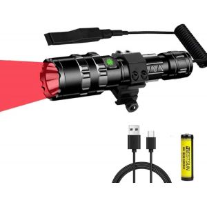 Dool-Torche De Lumière Rouge,Lampe De Poche De Chasse Rouge De 1200 Lumens,Torche À Led Tactique De 350 Mètres Avec Interrupteur De Pression,Lumière De Prédateur Étanche Pour La Chasse Au Porc Coy - Neuf