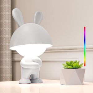 Baby Touch Night Light, Led Bedside Lamp Child Girl Boy With 7 Modes Rgb Light, Kawaii Decorative Desk Lamp, Rechargeable Type-C Table Lamp, Rgb Colour Rabbit White - Neuf