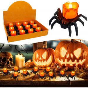 Kalsw-12 Pi&egrave;ces Bougies &Agrave; Led,Halloween Bougies Chauffe Plat Sans Flamme,Halloween Decoration Citrouille Lumineuse,Decoration Halloween Lanterne Led Bougeoir,D&eacute;coration Halloween Int&eacute;rieur Et Ext&eacute;rie - Neuf