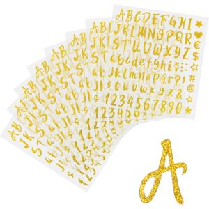 640 Pièces 8 Feuilles Autocollants Lettres À Paillettes,Autocollant Lettre Chiffre En Vinyle Adhésives Lettres De L'alphabet Et De Chiffres Scrapbooking Cadeau Bricolage Décoration (Or) - Neuf