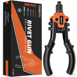 JEXNOVASHOP-Pince &agrave; riveter 26cm avec levier renforc&eacute; &iquest; Riveteuse manuelle professionnelle 5en1 pour rivets aveugles &Oslash; 2,4&iquest;6,4mm &iquest; Inclus : 200 rivets & 5 embouts &iquest; Outil robuste pour m&eacute;tal & r&eacute;parat - Neuf