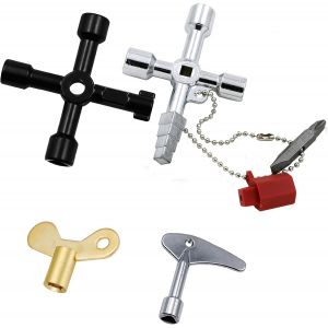 Lot de 4 cl&eacute;s utilitaires pour radiateur, compteur, 4/7 voies, multifonction, cl&eacute; triangulaire pour eau, gaz, outil de plombier &eacute;lectrique - Neuf