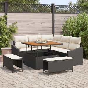 Vidaxl Ensemble De Canap&eacute;s De Jardin De 8 Pi&egrave;ces Avec Coussins En Rotin Poly Noir Acacia, Vidaxl Canap&eacute; De Jardin 2 Places Avec Coussins En Rotin Poly Noir, Vidaxl Ensemble De Salle &Agrave; Manger De Jardin 3 Pi&egrave;ces Avec Coussins En Rotin Poly Noir Acacia - Neu