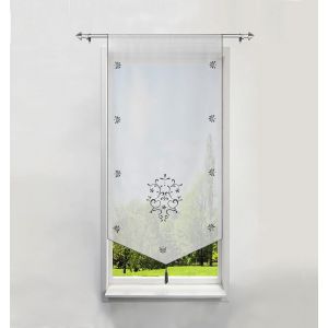 Eryi-Rideau Voilage Brise-Bise En Polyester Broderie Fleurs Gris Lxh/60x120cm Avec Pompon Rideaux Courts Décoration De Fenêtre Chambre/Salle De Bain/Café/Cuisine - Neuf
