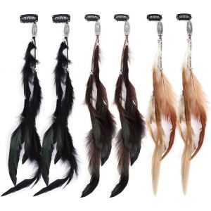 Shiliu-6 Pièces Pinces À Cheveux Plumes, Boho Pinces Cheveux Plumes, Extensions De Cheveux Indien, Boho Hippie Plume Festival Chape[ - Neuf