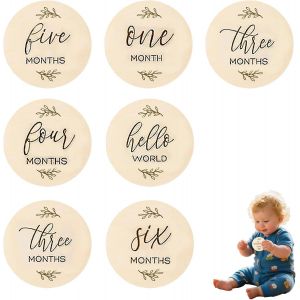 Yemaesre-Lot De 7 Cartes En Bois Pour Bébé, Panneaux Ronds Double Face Pour Nouveau-Né, Cartes Mensuelles Pour Bébés De 0 À 12 Mois, Coffret Cadeau Pour La Croissance Du Nourrisson Et Souvenirs Photo - Neuf