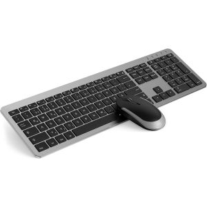 Ensemble clavier souris sans fil ultra fin rechargeable sans fil clavier ergonomique sans fil avec protection anti-poussière en silicone pour PC/ordinateur portable/Smart TV, disposition QWERTZ - Neuf