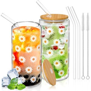 Lot De 2 Verre Canette Avec Couvercle Et Paille,500ml Tasse &Agrave; Caf&eacute; Glac&eacute;,Verre &Agrave; Smoothie R&eacute;utilisable,Gobelet &Agrave; Boire Pour Cocktail,Soda,Jus,Bi&egrave;re,Wisky,Cola,Bubble Tea,Th&eacute;,Lait,Limonade,Eau - Neuf