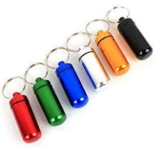 6pcs 49 * 17mm Assort Couleur Pilulier Box Porte-Cl&eacute;s-&Eacute;tanche Aluminium Voyage Porte-Pilules Porte-Cl&eacute;s Portable Mini Pilulier Bo&icirc;te Cas Bouteille Conteneur - Neuf