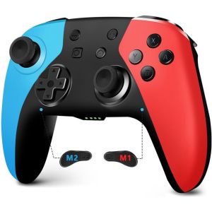 Eryi-Manette Sans Fil Pour Switch/Switch 2/Lite/Oled, Manette Pour Switch Pro Avec Fonction One Key Wake Up/Double Vibration/Gyroscope 6 Axes/Bouton Programmable/Joystick De Hall (Bleu Et Rouge) - Neuf