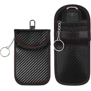 Etui Anti Rfid,2 PCS Pochette Anti RFID Cle Voiture,Pochettes Blocage Signal RFID pour Clé Voiture,Pochette Voiture Protection Clef,Blindage du Signal en Fibre de Carbone Étui Anti Rfid Clé Voiture - Neuf
