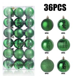 36PCS des d&eacute;corations de No&euml;l Ensemble, Rouge Vert Blanc Incassable de Couleur Boules Transparentes, Compatible avec les D&eacute;corations de No&euml;l - Neuf