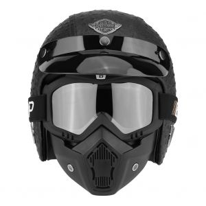 Casque De Moto Universel En Cuir Pu, Demi-Casque Ouvert Et Lunettes De Protection, Noir Autruche, Taille Xl - Neuf