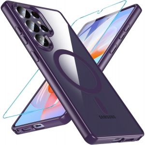 Kal-Coque Pour Samsung Galaxy S25 Ultra 5g, Compatible Avec Magsafe Avec Verre Trempé,Magnétique Protection Samsung S25 Ultra Étui Arrière Housse Transparent Fine Antichoc Case S25 Ultra, Violet - Neuf