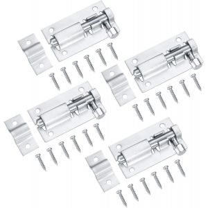 4 Pcs Verrou de Porte, Loquet Porte Coulissante, Serrure Porte Coulissante, Serrure de Porte, Boulons de Verrouillage de Porte, Targette en Acier Inoxydable pour Chambre Toilettes - 2 Pouces - Neuf