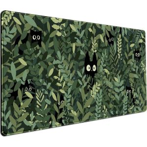 TIANYI-Tapis de souris motif chats mignons anim&eacute;s et feuilles vertes Kawaii, taille XXL, grand tapis de souris &eacute;tendu pour jeux vid&eacute;o, pour ordinateur portable, clavier, artistique, tapis de bureau p - Neuf