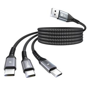 C&acirc;ble USB vers USB C 1,5m, QC 3.0 Cable USB C Charge Rapide Nylon Tress&eacute; 3 en 1 C&acirc;ble Multi USB avec 3 ports USB C pour iPhone 16/15 Series, Galaxy S25, Huawei, Google, AirPods Pro 2th, Tablets - Neuf