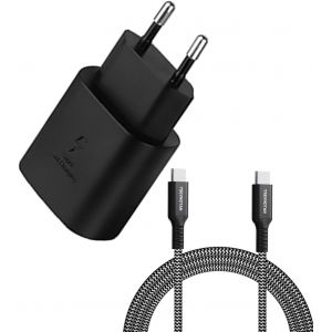 JGD-Chargeur USB C 25W Super Rapide avec c&acirc;ble de Charge en Nylon de 2m, Adaptateur de Bloc d'alimentation pour Smartphone, pour Samsung Galaxy S25 S24 Plus A56 A53 A35 A16 A15 - Neuf