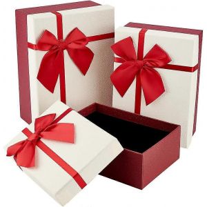 Coffrets Cadeaux 3 Pièces Pour Bijoux, Coffrets Cadeaux 3 Tailles Avec Couvercles, Boîtes À Bijoux En Carton Avec N?ud En Ruban Et Éponge Noire À L'intérieur - Neuf