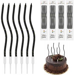 ChenQuanSarl-Lot De 24 Bougies D'Anniversaire Pour Enfants, Noir-Dor&eacute;, Longues Et Fines, Pour F&ecirc;te D'Anniversaire, F&ecirc;te De Mariage (Courb&eacute;es) - Neuf