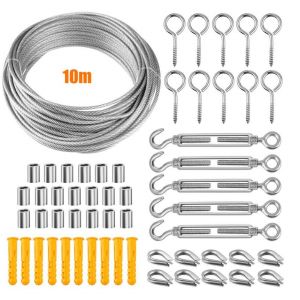 Kit de corde pendentif en acier inoxydable 304 (10 m), enduit de nylon, câble en acier, le PVC, le tendeur de corde de tente, corde à linge, d'un lustre en plein air et un jardin. - Neuf