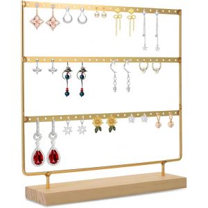 60 Trous Porte Boucles D'oreilles Présentoir,3 Couches Presentoir A Boucle D'oreille Avec Base En Bois,Support Boucle D'oreille,Porte Bijoux Pour Clous,Clips D'oreilles,Boucles D'oreilles.[K38] - Neuf