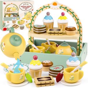 Service &Agrave; Th&eacute; Bois B&eacute;b&eacute;,Jeux R&ocirc;le Tea Party,Jouet &Eacute;ducatif &Eacute;veil Montessori,G&acirc;teau Dessert Dinette Jouet Cuisine,Cadeau Cr&eacute;atif Anniversaire P&acirc;ques Halloween No&euml;l Enfant Gar&ccedil;on Fille 3+ Ans - Neuf