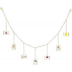 CMWX-Lot de 7 mini cadres photo rectangulaires en m&eacute;tal et verre &agrave; suspendre - Ornement g&eacute;om&eacute;trique - Plantes - Clip pour fleurs press&eacute;es - 5,2 x 7,7 cm - Avec cha&icirc;ne de 1,5 m - Dor&eacute; - Neuf