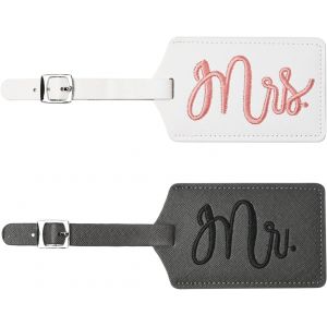 KALANKA-&Eacute;tiquettes de Bagage, Mr Et Mme &Eacute;tiquettes d'identification de Valise, &Eacute;tiquettes de bagage en Cuir Mr and Mrs &Eacute;tiquettes d'&eacute;tiquette de Sac &agrave; Main pour Couple Amoureux Honeymoon Voyage - Neuf