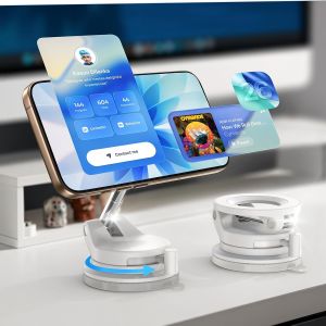 support de t&eacute;l&eacute;phone r&eacute;tractable et magn&eacute;tique pour voiture, r&eacute;glable &agrave; 360&deg; pour MagSafe, ventouse pour miroir/surface lisse - Neuf