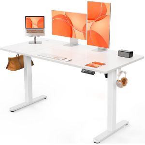 SUBZONAL-Bureau Assis Debout Electrique, Bureau R&eacute;glable en Hauteur Electrique 140 x 70 cm, Bureau Informatique avec Panneau Intelligent &agrave; 4 M&eacute;moires, Bureau Blanc avec Plateau en Panneaux Assembl&eacute;s - Neuf