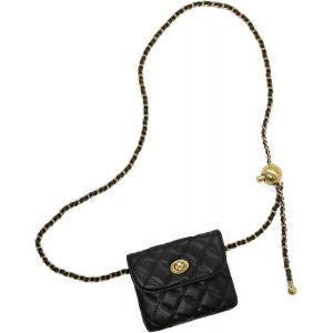 KALANKA-Sac Banane Femme Sacs de Taille Petite à Bandoulière Fanny Bag Sac Banane en Cuir à la Mode Réglable Ceinture Chaîne Piquée pour Filles Voyage Mini Noir - Neuf