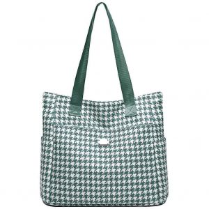 Femmes Hobo Sac de Grande Capacit&eacute; Imperm&eacute;able Pliable Sac &agrave; main avec fermeture &eacute;clair Poches Multiples Motif pied-de-poule Bleu clair - Neuf