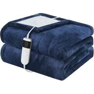 Couverture chauffante avec arr&ecirc;t automatique, 150 x 180 cm, 10 niveaux de chauffage et ceinture d'arr&ecirc;t automatique 8 h, protection contre la surchauffe, housse en flanelle lavable en machine - Neuf