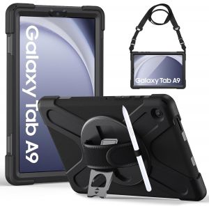 Eryi-Coque Antichoc Pour Samsung Galaxy Tab A9 8.7 Pouces 2023, Étui Armure Robuste Avec Support Rotatif, Dragonne Et Bandoulière Réglable, Housse Pour Samsung Tab A9 8.7"" (Sm-X110/X115/X117), Noir - Neuf