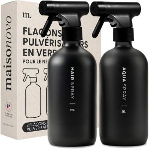 KAL-Vaporisateur En Verre Pour Cheveux - 500 Ml Noir Lot De 2 Avec 16 Étiquettes - Pulverisateur - Spray Vide - Spray Bottle - Neuf