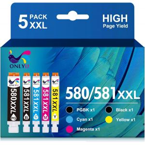 PGI-580XXL CLI-581XXL Cartouches d'encre compatibles pour Canon 580 581 XXL pour PIXMA TS6150 TS6151 TS6250 TS6251 TS8150 TS8151 TS8250 TS8251 TS8252 TS9150 TR7550 TS705 TR8550 (Pack de 5) - Neuf