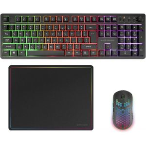 MCPWX,Combo Gaming sans Fil,Technologie DualPro Link 2.4GPRO,Clavier Complet FRGB avec Contrôle Multimédia + Souris RGB 3200DPI + Tapis Antidérapant 360x260mm,Noir,Anglais US - Neuf