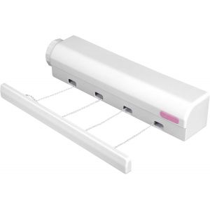 &Eacute;tendoir &agrave; linge r&eacute;tractable &agrave; 4 fils / 5 fils t&eacute;lescopique mural &eacute;tendoir &agrave; linge r&eacute;tractable extensible jusqu'&agrave; 3,75 mpour int&eacute;rieur et ext&eacute;rieur (5 fils) - Neuf