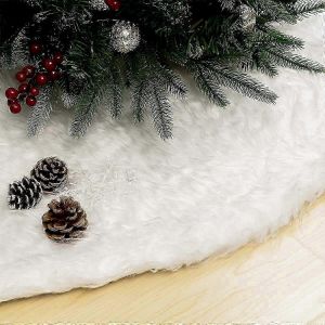 Jupe de sapin ronde en peluche blanche de 120 cm, d&eacute;coration de sol pour No&euml;l - Neuf