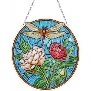 Oayew-Diy Libellule Diamond Painting Pendentif, Rose Pendant Broderie Diamant Kit Avec Cha&icirc;ne, Pour Jardin Maison Porte Et Fen&ecirc;tre D&eacute;coration Cadeaux 20x20 Cm(Libellule) - Neuf