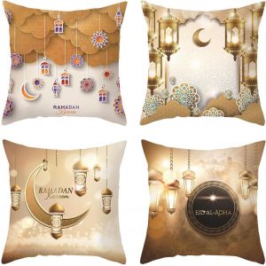 Lot De 4 Housses De Coussin Ramadan 45 X 45 Cm,Housses De Coussin Décoratives Ramadan,Ensemble De Housses De Coussin Ramadan,Housse De Coussin Décorative Ramadan,Coussin Ramadan,Couss - Neuf