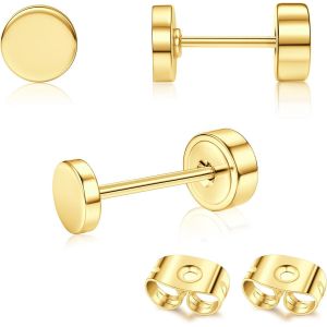 Kal-Pcs Boucles D'oreilles Titanium Boucle D'oreille Femme Or 14 Carats Boucles D'oreilles Flat Dot, Petite Boule Cz Flat Piercing Titane Oreille Cartilage Helix Piercing Oreille Homme, 2/3/4mm - Neuf